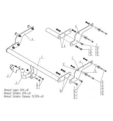 Фаркоп для Renault Logan II 2014- съемный крюк на двух болтах 1200кг Автос